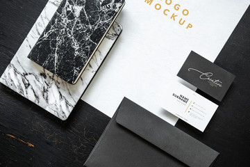 Black and white set of printed material mockups
