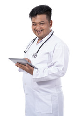 images of a smile doctor holding tablet digital