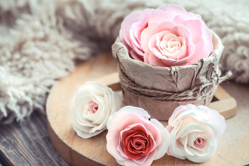 Valentine's day concept, roses on wooden background