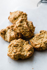 Homemade Salty Yogurt Cookies with Rolled Oats / Salted Pastries on Marble Surface.
