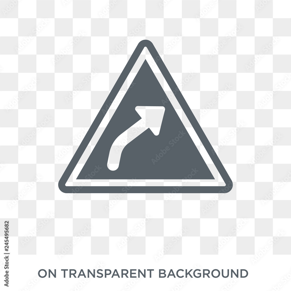 Poster right reverse bend sign icon. trendy flat vector right reverse bend sign icon on transparent backgro