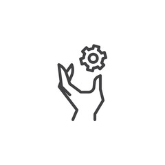 Hand and gear line icon. linear style sign for mobile concept and web design. Business setting service outline vector icon. Symbol, logo illustration. Pixel perfect vector graphics