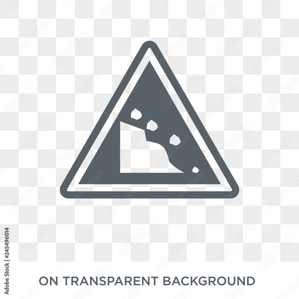 Poster falling rocks sign icon. trendy flat vector falling rocks sign icon on transparent background from t