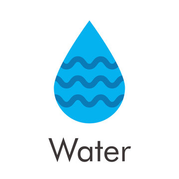 Logotipo abstracto con texto Water con gota con lineas onduladas en color azul