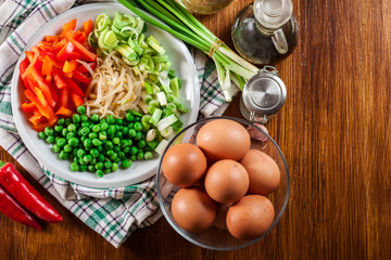 Ingredients ready for preparing egg fu yung