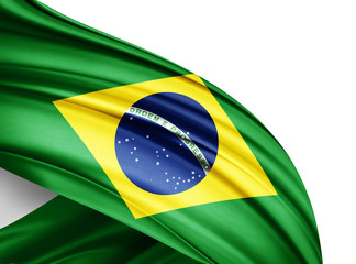 Brazil flag of silk with copyspace for your text or images and white background-3D illustration