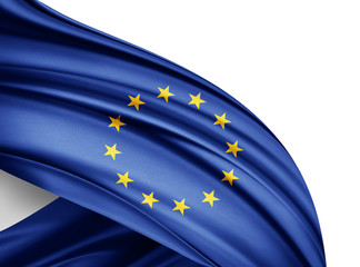 Europe union flag of silk with copyspace for your text or images and white background-3D illustration