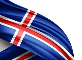 Fototapeta premium Iceland flag of silk with copyspace for your text or images and white background-3D illustration