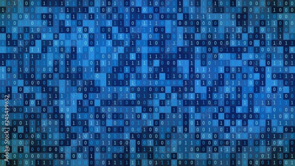Fototapete 01 or binary numbers on the computer screen on monitor matrix background, Digital data code in hacker or safety security technology concept. Abstract illustration