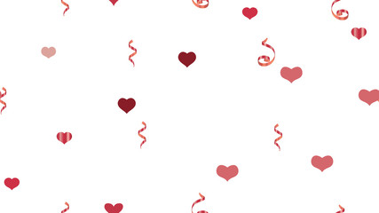 Vector Seamless Pattern on a White Background. The idea of packaging, textiles, wallpaper, banner, printing. Flying Red confetti. Light Pattern of Hearts and Serpentine.
