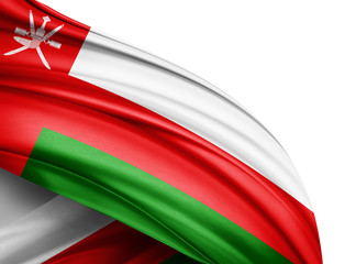 Oman flag of silk with copyspace for your text or images and white background -3D illustration