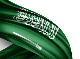 Saudi Arabia flag of silk with copyspace for your text or images and white background-3D illustration