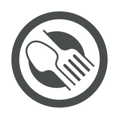 Icono plano cubiertos lineales en espacio negativo en círculo color gris