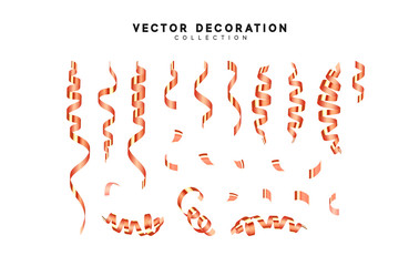 Red Confetti and serpentine, isolated realistic different shapes