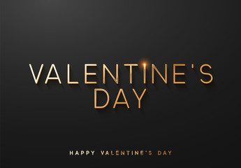 Valentines day. Sale banner, poster, logo golden color on dark background. Bright glitters gold font text