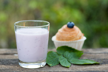 Natural yogurt with fresh berries and muffins. copy space.