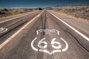 Papier Peint photo Route 66 Plaque de rue sur la route historique 66 en Californie