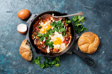 Shakshuka, Fried Eggs in Tomato Sauce for breakfast.