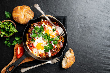 Shakshuka, Fried Eggs in Tomato Sauce for breakfast.