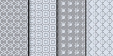 set of seamless geometric pattern of various ornament. vector illustration. grey color