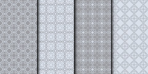 set of seamless geometric pattern of various ornament. vector illustration. grey color