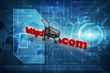 3d rendering e-shopping concept, shopping bag with http://www 