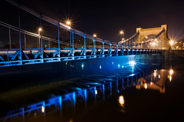 Obraz premium Night view of the Grunwaldzki Bridge in Wroclaw in Poland