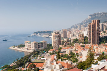 The city of Monte Carlo in Monaco with high and beautiful hills in the background