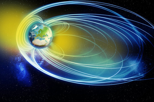 Magnetosphäre des Planeten Erde mit Sonnenwind - Elements of this image furnished by NASA