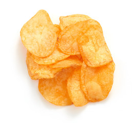 pile of potato chips isolated on white background