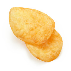 pile of potato chips isolated on white background