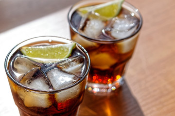 Rum, Cola, Cuba Libre, alcohol, Top view,  ice, rum, glass, cocktail, refreshment, lime, cuba,