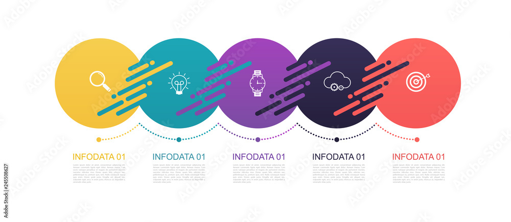 Poster infographics circles pattern design with 5 step structure. template diagrams, pesentation and chart,