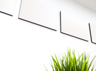 The blank canvas picture frame on the wall