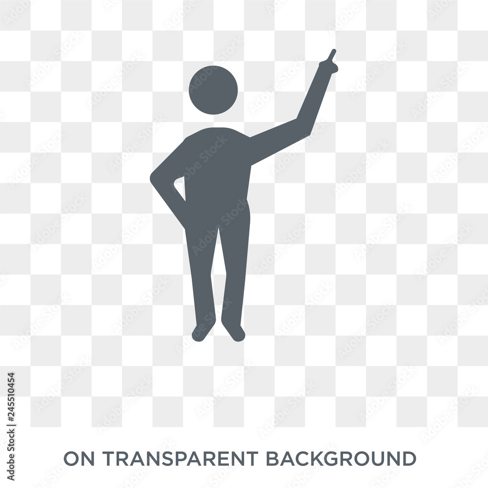 Poster man pointing icon. trendy flat vector man pointing icon on transparent background from people collec