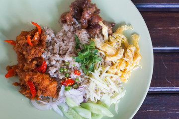 Rice Seasoned with Shrimp Paste, and Fried Fish curry.