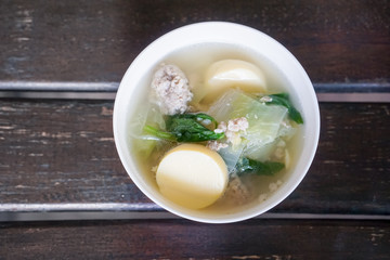 Clear Soup with Tofu and Minced Pork - Kang Jued Tao Hoo.