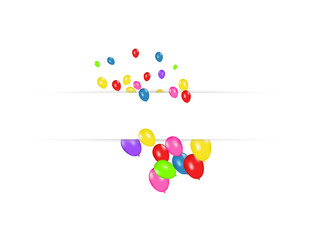 Blank banner with color balloons isolated on white background. Vector festive background. Happy birthday concept