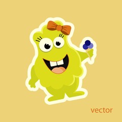 green girl monster cartoon smile art face