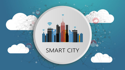Smart City Design Concept. Network Connections, Colorful Technology Background.
