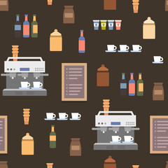 Coffe Shop Flat Elements. Seamless Cartoon Pattern