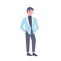 businessman holding hands in pockets business man wearing elegant fashion suit full length male cartoon character flat isolated