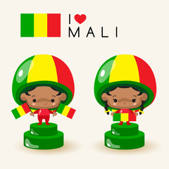Boy and girl wearing national hat and holding national flags : Mali : Vector Illustration