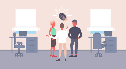 business people brainstorming light lamp new creative idea business project innovation concept successful teamwork strategy full length cartoon characters office interior