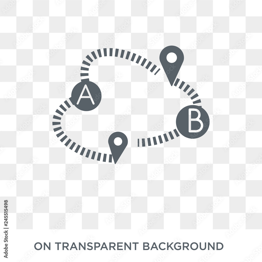 Poster path a to b icon. trendy flat vector path a to b icon on transparent background from maps and locati