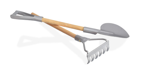 Garden tools closed up shovel and spade isolated on white