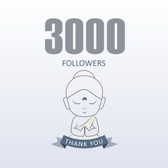 Little Monk showing gratitude for 3000 followers on social media- Thank you from Little Buddha