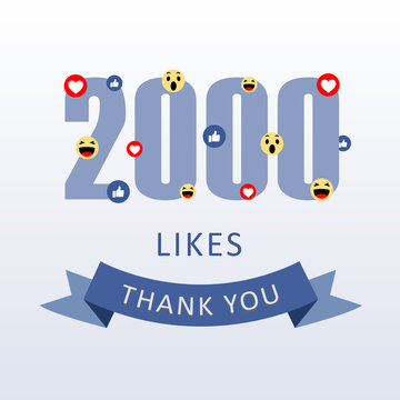 2000 Likes Thank you number with emoji and heart- social media gratitude ecard
