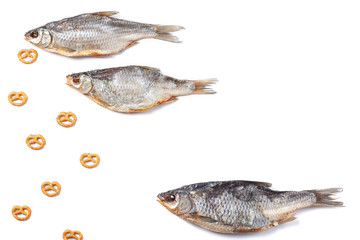 Dried fish on an isolated background. Fish to beer