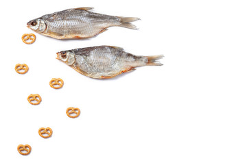 Dried fish on an isolated background. Fish to beer